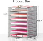 Lavatino 8-Tier Office Desk File Organizer, Letter Tray Paper Organizer with Handle, Including 5 Adjustable Slide Trays for Organizing Desktop Workspace Accessories and Supplies (Silver Metal Mesh) - Image 3