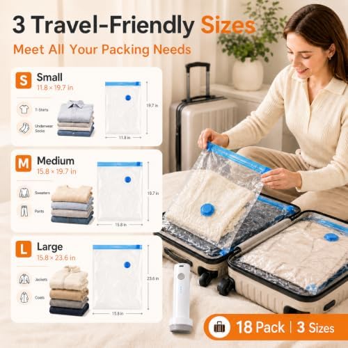 18 Pack Vacuum Bags for Travel with Rechargeable Pump, Save Luggage Space - Image 5