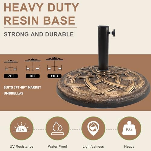 T&Jero 42 lb Round Heavy Duty Patio Market Table Umbrella Base Stand Weight for Outdoor, Bronze - Image 4