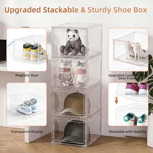 KEFA 8 Pack US 15 XXL Clear Shoe Storage Boxes Stackable, Shoe Organizer Clear Plastic Shoe Boxes, Shoe Case - Image 5