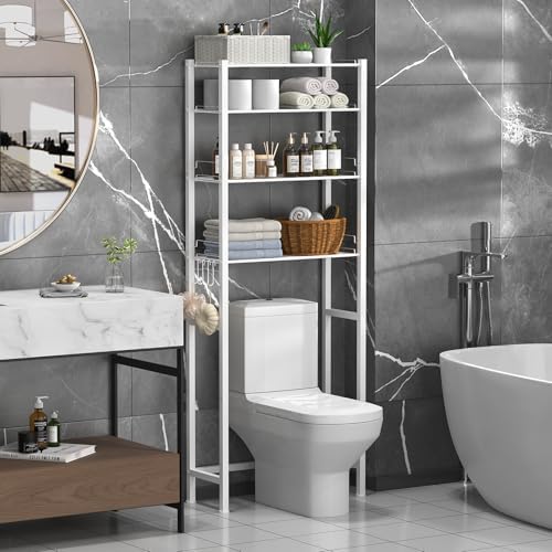 samstar 4 Tier Over The Toilet Storage Rack, Bathroom Organizer Shelves Cabinet Above Toilet, with Adjustable Height Freestanding Shelf Space Saver, White by Samstar