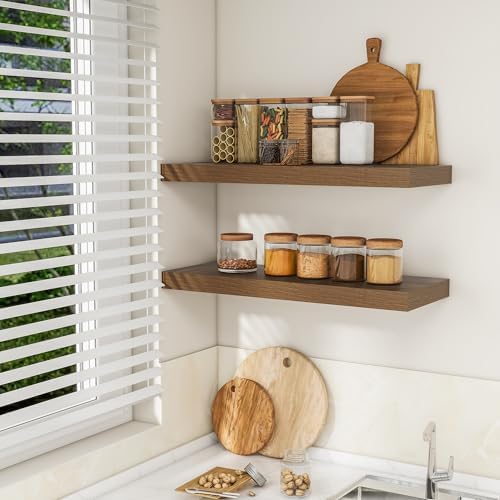 RICHFOCUS 36Inch Floating Shelves for Wall 2Pack, Walnut, 8" Deep - Image 3