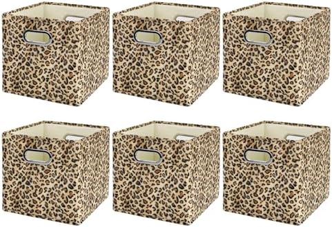 ANMINY Leopard Cheetah Print Storage Cubes Bins, Velvet, Brown, 11Inch 6PCS by ANMINY