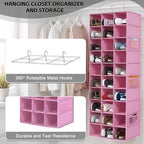 30 Section Hanging Shoe Organizer for Closet, Hanging Closet Organizer and Storage Space-Saving Foldable Clothes Shelf with Sturdy Hooks for Wardrobe, Dorm, Bedroom, Rv, Pink - Image 4
