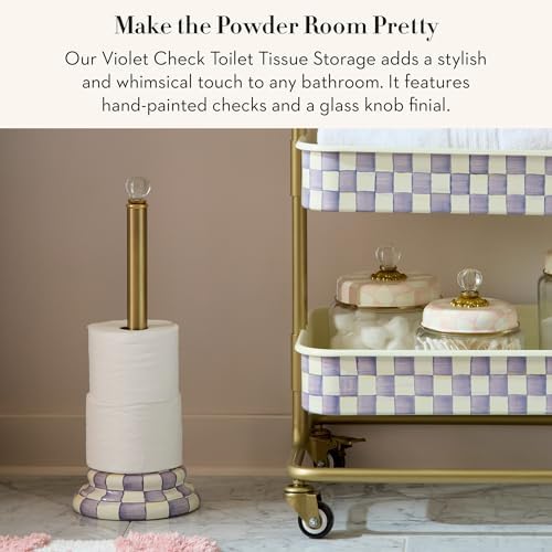 MACKENZIE-CHILDS Toilet-Tissue Storage, Purple-and-White Violet Check - Image 2