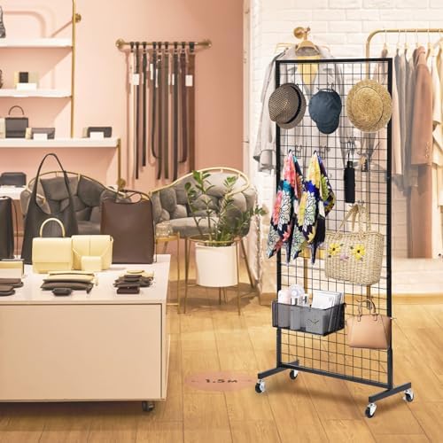 Eastern Tree 1 Pack 2.5'x 6' Three Pieces Grid Wall Panels Stand with T-Base, Black Wire Grid Wall Rack with Wheels, Craft Display Rack, Retail Display, Art Display, Extra More 10 Pieces Hooks - Image 2