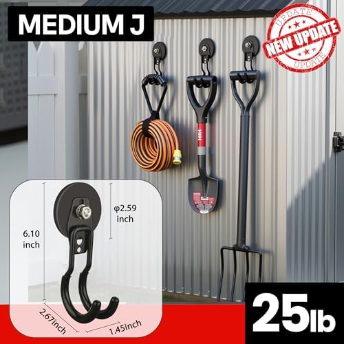 ULIBERMAGNET Heavy Duty Magnetic Garage Hooks,8 Pack Strong Large Magnet Hooks for Power Drill,Garden Tools,Hose,Pegboard,Garage, Workshop,Magnetic Storage Hooks for Indoor Outdoor Hanging(Black) - Image 4