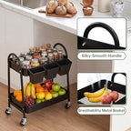 danpinera 2-Tier Rolling Cart, Utility Cart Mobile Metal Rolling Storage Cart with Lockable Wheels & Hanging Cups & Hooks for Kitchen, Bathroom, Office, Workshop, Purple - Image 3