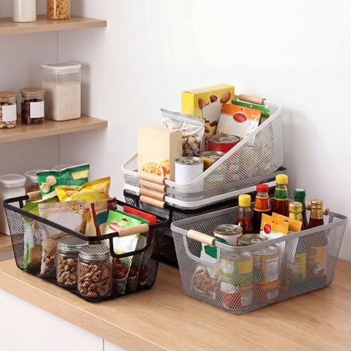 Sawysine 6 Pack Wire Mesh Baskets Wooden Handles, 13.98 x 8.86 x 6.1 Inch - Image 5