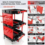 Auto Detailing Cart with Wheels, 3 Tier Rolling Detail Cart - Image 3