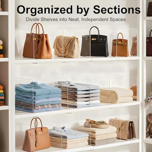 Purse Organizer for Closet Shelf Dividers: Clear Acrylic 12-Pack - Image 3
