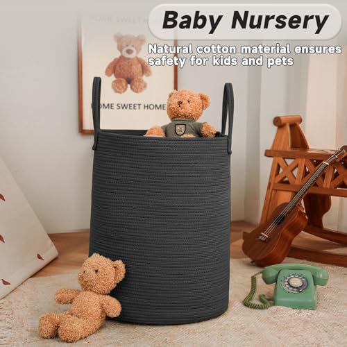 JMvicyroam 80L Cotton Rope Laundry Basket Hamper, Black - Image 2