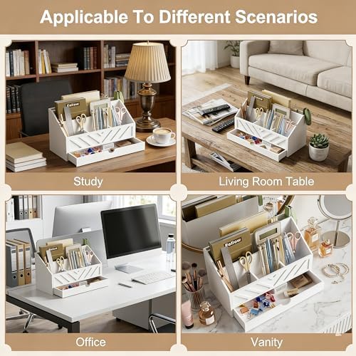 SRIWATANA White Desk Mail Organizer with Drawer, 5 Slot Countertop Sorter - Image 3
