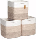 NaturalCozy Storage Cubes 11 Inch Cotton Rope Woven Baskets for Organizing, 3-Pack | Cube Storage Bin | Square Storage Baskets for Shelves Organizer, Classroom, Kids Toy Bins, Closet, Baby Nursery by NaturalCozy