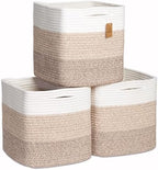 NaturalCozy Storage Cubes 11 Inch Cotton Rope Woven Baskets for Organizing, 3-Pack | Cube Storage Bin | Square Storage Baskets for Shelves Organizer, Classroom, Kids Toy Bins, Closet, Baby Nursery by NaturalCozy