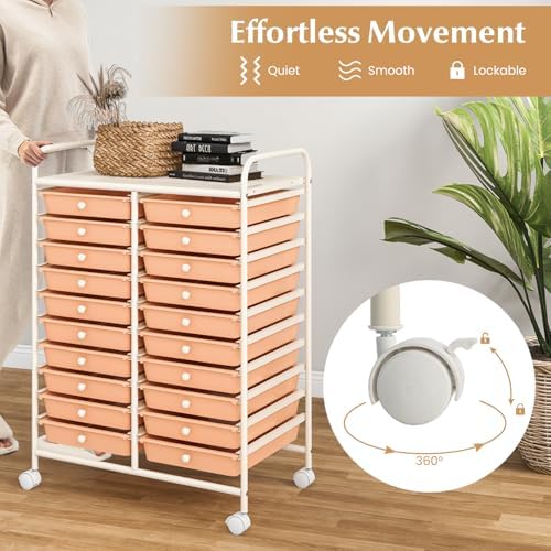 COSTWAY 20-Drawer Rolling Storage Cart, Utility Storage Organizer Cart - Image 4