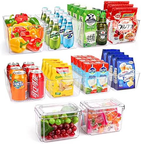 Set Of 10 Refrigerator Pantry Organizer Bins, Clear Plastic Food Storage Bins for Kitchen, Countertops, Cabinets, Fridge, Freezer, Bedrooms, Bathrooms, Fridge Organizer Bins Pantry Storage Containers by YKIOKE