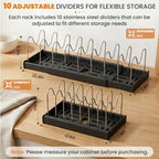 2 Pack Expandable Pot Lid Organizers with 10 Adjustable Dividers - Image 2