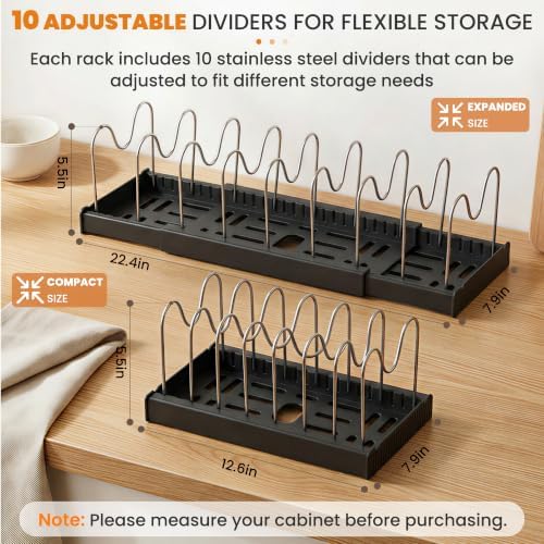 2 Pack Expandable Pot Lid Organizers with 10 Adjustable Dividers - Image 2