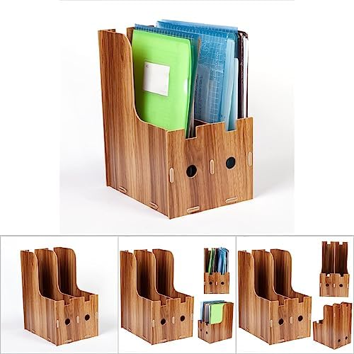 Desk File Sorter Organizer, Wooden Desk Organizer, Magazine Book File Stand Organizer, Desktop Bookshelf Storage Rack for Office Home - Image 5