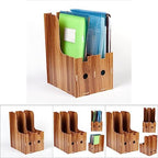 Desk File Sorter Organizer, Wooden Desk Organizer, Magazine Book File Stand Organizer, Desktop Bookshelf Storage Rack for Office Home - Image 5