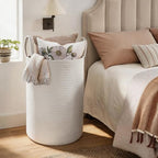 MEGASKET Large White Laundry Basket, 80L Tall Blanket Basket Living Room, Cotton Rope Toy Bin for Organizing, XL Woven Baby Nursery Laundry Hamper with Handle, White Room Decor, Bedroom Aesthetic - Image 4