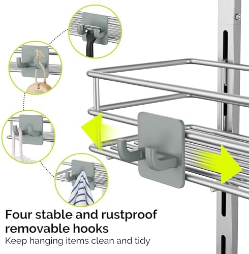 Orimade Over the Door Shower Caddy Adjustable 5 Tier Silver Grey,Bathroom Hanging Organizer Shelf Rustproof with 4 Hooks,Shower Basket with Soap Holder and Suction Cup - Image 5
