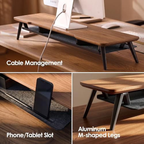 Fenge Solid Wood Dual Monitor Stand with 2-Tier Storage - Image 5
