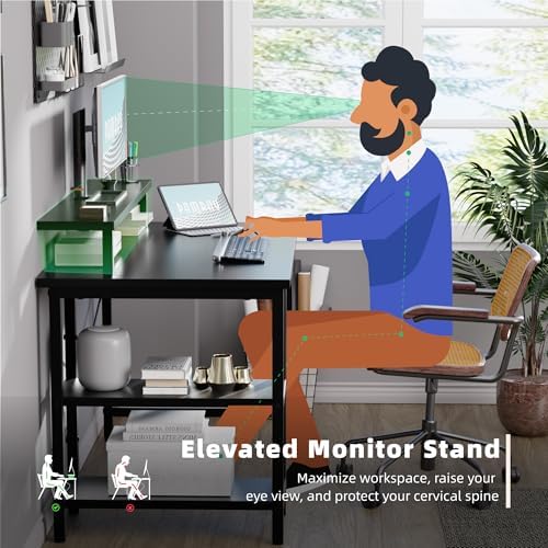 Pamray 33.5 Inch Small Computer Desk with Monitor Stand and Shelves - Image 4