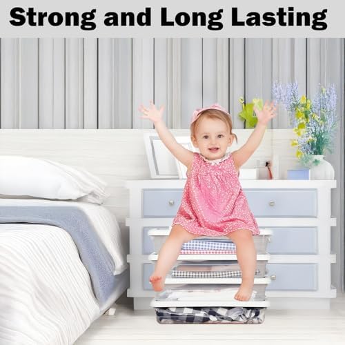 4 Pcs Plastic Under Bed Storage Containers with Handles and Lid Wheels, 23.7 x 15.8 x 4.8 Inch White clear Stackable Latching Container, Clothes Shoes Large Capacity Bins, for Bedroom Closet - Image 5