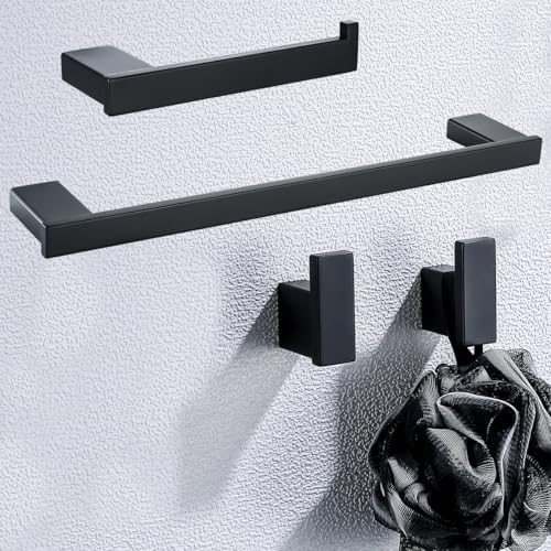 Matte Black Bathroom Hardware Accessories Set 4 Pieces Bath Towel Bar Set with 18 Inch Towel Bar,Toilet Paper Holder,Towel Hooks,SUS 304 Stainless Steel Wall Mounted Bathroom Towel Rack Set by SEABEFORE