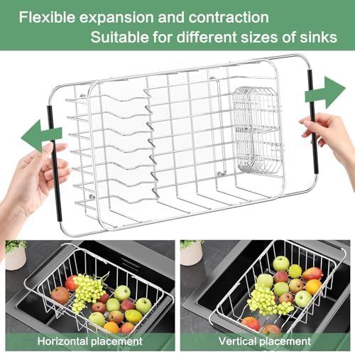 Fanbsy Small Dish Drainer Rack in Sink Adjustable, Expandable Stainless Steel Metal Dish Drying Rack Organizer with Stainless Steel Utensil Holder Over Inside Sink Counter, Rustproof(for 1-2 People) - Image 6