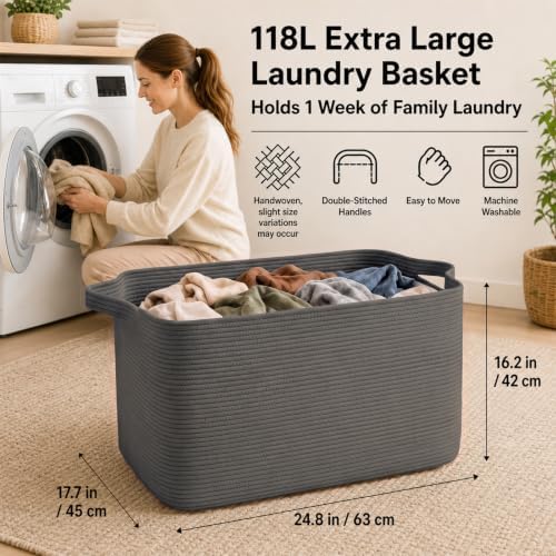 OIASKET 118L Extra Large Blanket Basket Living Room, 24.8"x17.7"x16.2" - Image 6