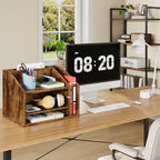 CHOEZON Wooden Desk Organizer with Adjustable Partitions, Rustic Brown - Image 3