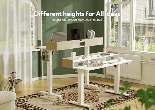 Claiks Standing Desk with Drawers & Wheels, 2 Height Shelf 48inch White - Image 5