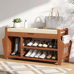 39.4in Shoe Bench with 2 Holder, 3 Tier Bamboo Entryway Bench with Storage by OAKVIVOElegantLifestyle