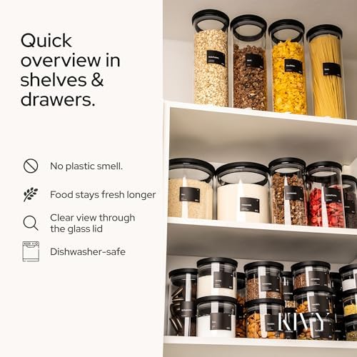 KIVY Airtight Glass Jars with transparent Lids & Labels 4x 17oz - Stackable - Image 5