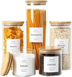 CZSZYGHBAO 5 Pack Glass Jars with Bamboo Airtight Lids - Stackable Food Storage Containers with 132 Pantry Labels - with Wood Lid for Candy, Cookie, Rice, Sugar, Flour, Pasta, Nuts by CZSZYGHBAO