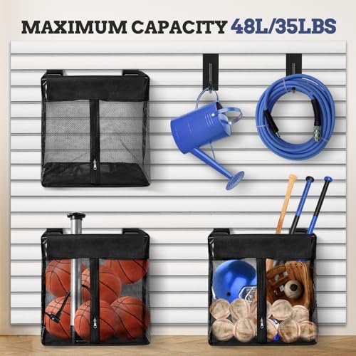 Large Mesh Slatwall Baskets 2 Sets, 16x16x12 Inch Slat Wall Mesh Baskets with 4 Hooks, 48L Mounted Hanging Slatwall Basket for Shop Garage Gym Toy Display Storage Panel Accessories - Image 4