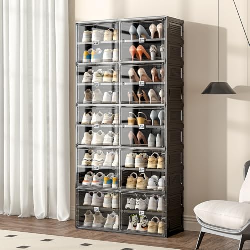 Vipbox Shoe Rack Organizer Cabinet for Closet Entryway,Clear Shoe Storage Boxes Stackable Sneaker Storage with Door Easy Assembly Black Shoe Cabinet with Lids Large 10 Tiers 40 Pairs - Image 5