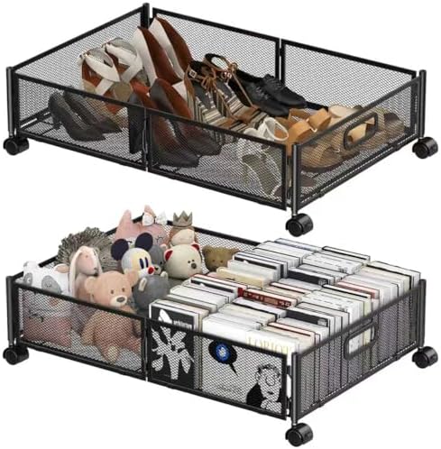 Under Bed Storage Containers,2 Pack Foldable Underbed Storage Containers with Handles and Wheels,Folding Bed Shoes Clothes Organizer,Easy Assembly Underbed Storage for Toy ,Bedding,Bedroom(Black) by Joibabe