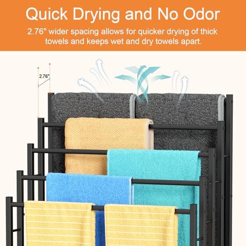 Honiter Towel Racks for Bathroom, 5 Tier Wide Towel Drying Rack Outdoor, Free Standing Towel Rack, Pool Towel Blanket Stand and Display Rack for Oversized Bath Towels - Image 3
