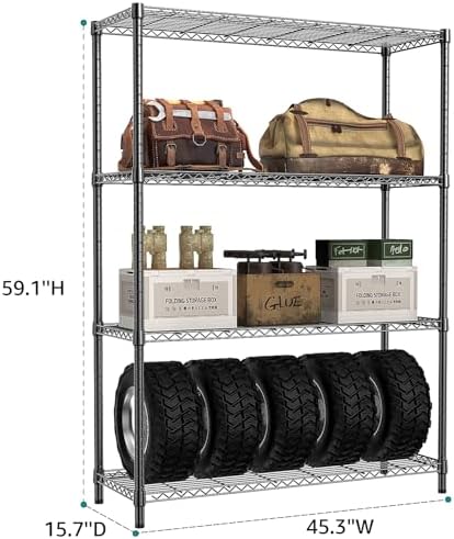 IZEUK 1400 LBS Garage Black Shelving Wide Storage Shelves 4 Tier Adjustable Heavy Duty Metal Wire Rack Standing Shelf Unit for Kitchen Office College Dorm Garage Warehouse 15.8" x 45.8"x 59.4" - Image 5