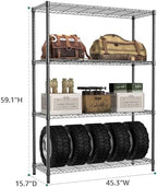 IZEUK 1400 LBS Garage Black Shelving Wide Storage Shelves 4 Tier Adjustable Heavy Duty Metal Wire Rack Standing Shelf Unit for Kitchen Office College Dorm Garage Warehouse 15.8" x 45.8"x 59.4" - Image 5