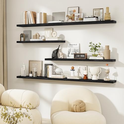 Dreamland 24Inch Floating Shelves for Wall, Rustic Wooden Black Floating Shelves for Bathroom|Bedroom|Kitchen, Deep Wall Mounted Book Shelf, Wood Storage Display Shelf for Home Decor, Set of 2 - Image 6