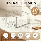 10 Pack Clear Stackable Storage Drawers Bathroom Makeup Organizer Bins - Image 2
