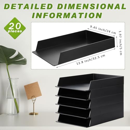 Wenqik 20 Pcs Stackable Paper Letter Trays Plastic Desk Organizer, Black - Image 2