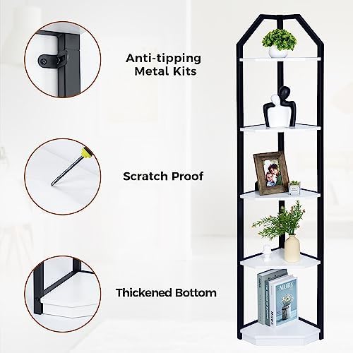 Fun Memories 5 Tier Corner Shelf, 70” Corner Shelf Stand, Corner Bookshelf Plant Stand, Storage Shelf for Bathroom, Living Room, Kitchen,Home Office, White - Image 3