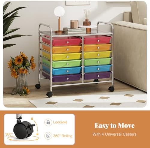 COSTWAY 12-Drawer Rolling Storage Cart, Utility Storage Organizer Cart - Image 5