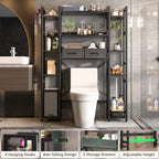 Besiost Over The Toilet Storage, 11 Tier Bathroom Organizer with Dual Side Racks and 2 Fabric Drawers, Adjustable Freestanding Rack Space Saver for Small Spaces, Black - Image 5